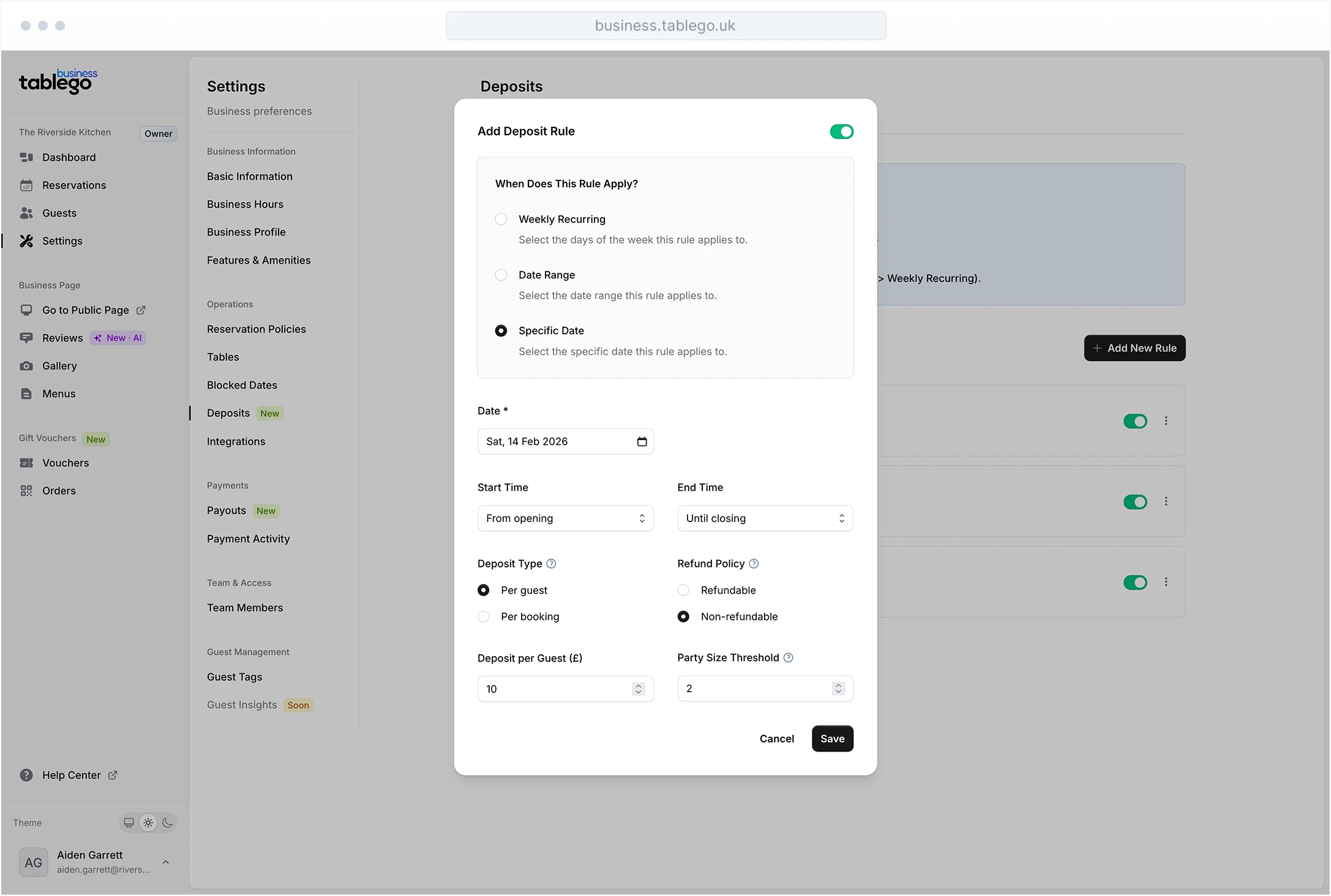 Deposits & No-Show Protection
