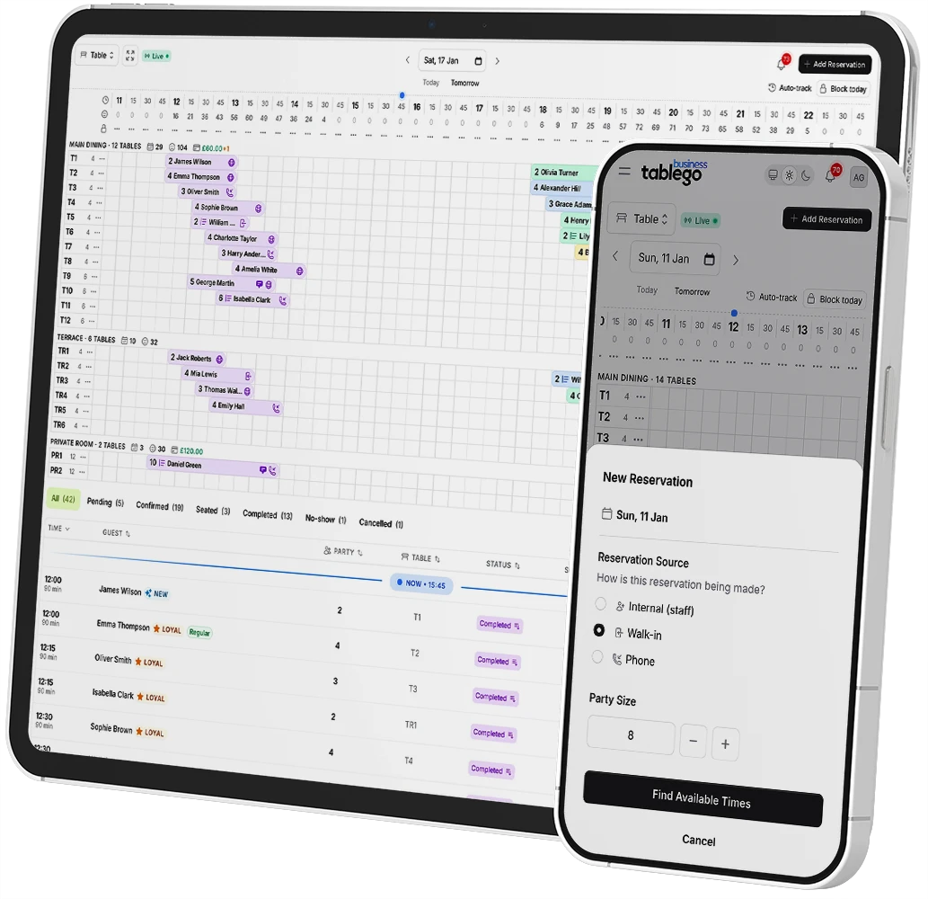 TableGo on iPad and iPhone